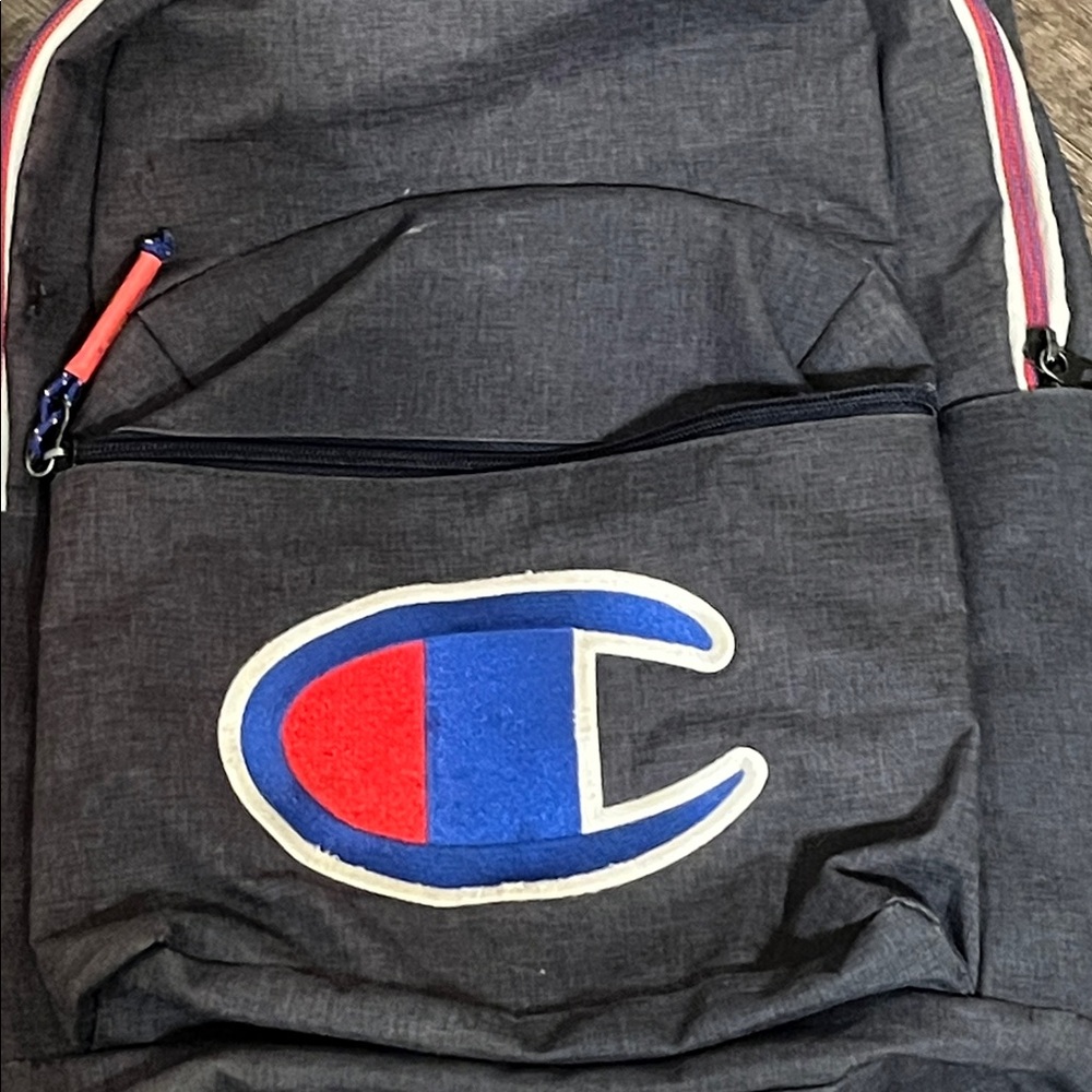 Champion Backpack Heathered Dark Blue with Blue and Red Embroidered Logo